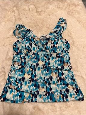 La Blanca Blue & Gold Abstract Print Tankini Top